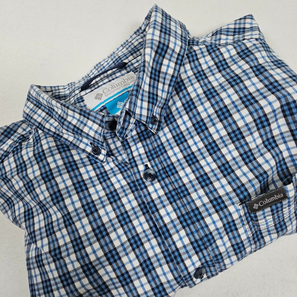 Columbia Mens Blue White Plaid Long Sleeve Button Down Shirt Large AM7968 - Picture 12 of 12